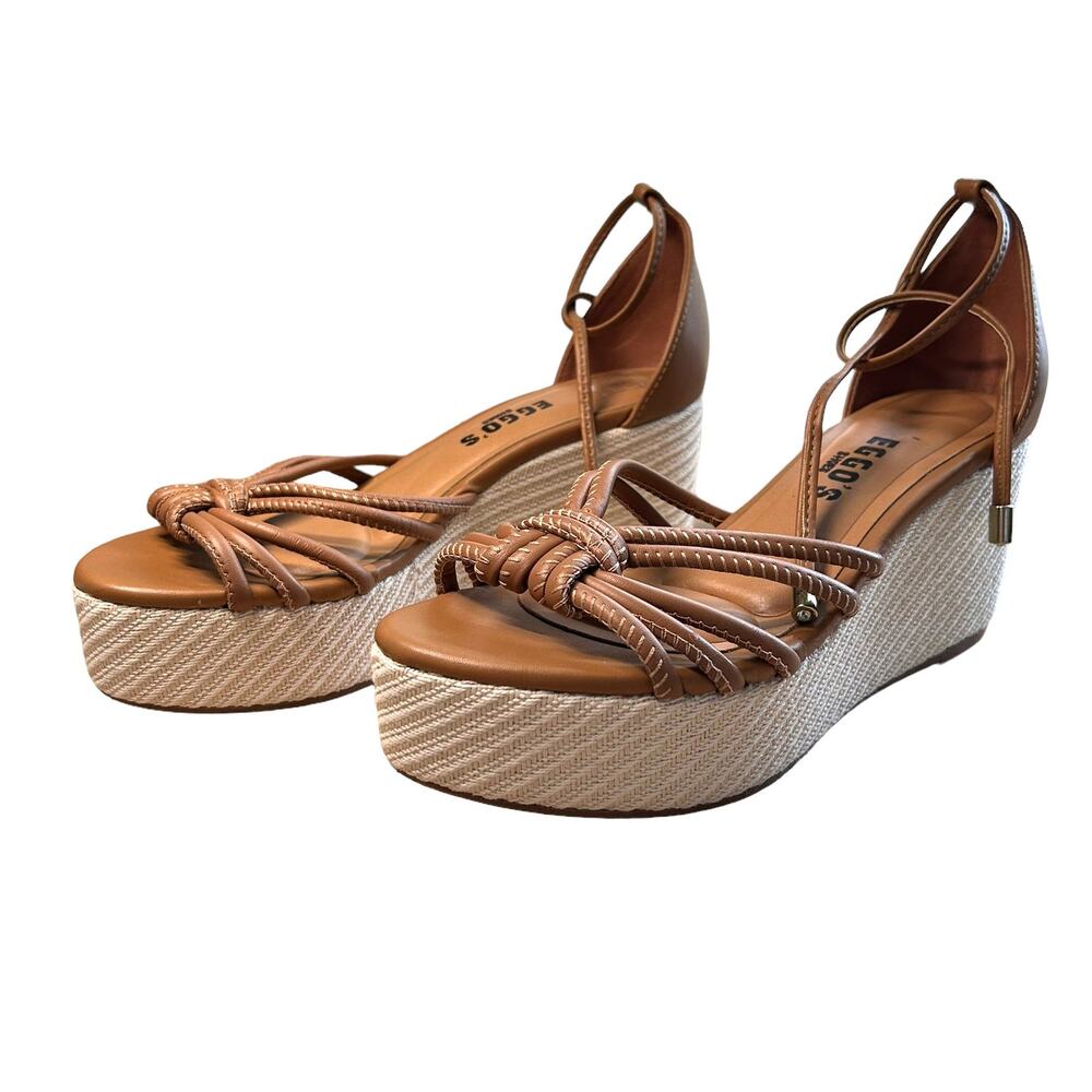 Vizzano Platform Wedge Espadrille Brown Strappy Sandals Size 7 EUC